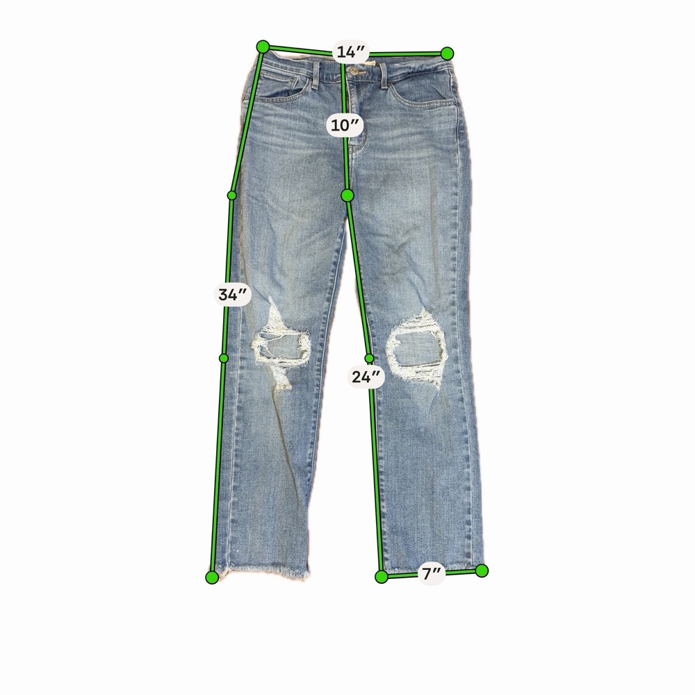 Levi's 724 High Rise Straight Crop Women's Jeans Blue Distressed Denim Size 28 - Picture 11 of 13